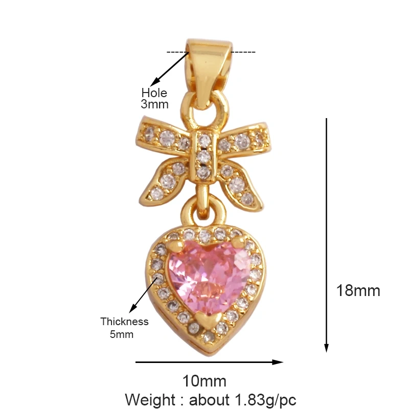 Creative Love Heart Crown Eiffel Tower Zircon Charm Pendant,Geometry 18K Real Gold Plated Jewelry Findings Supplies M64