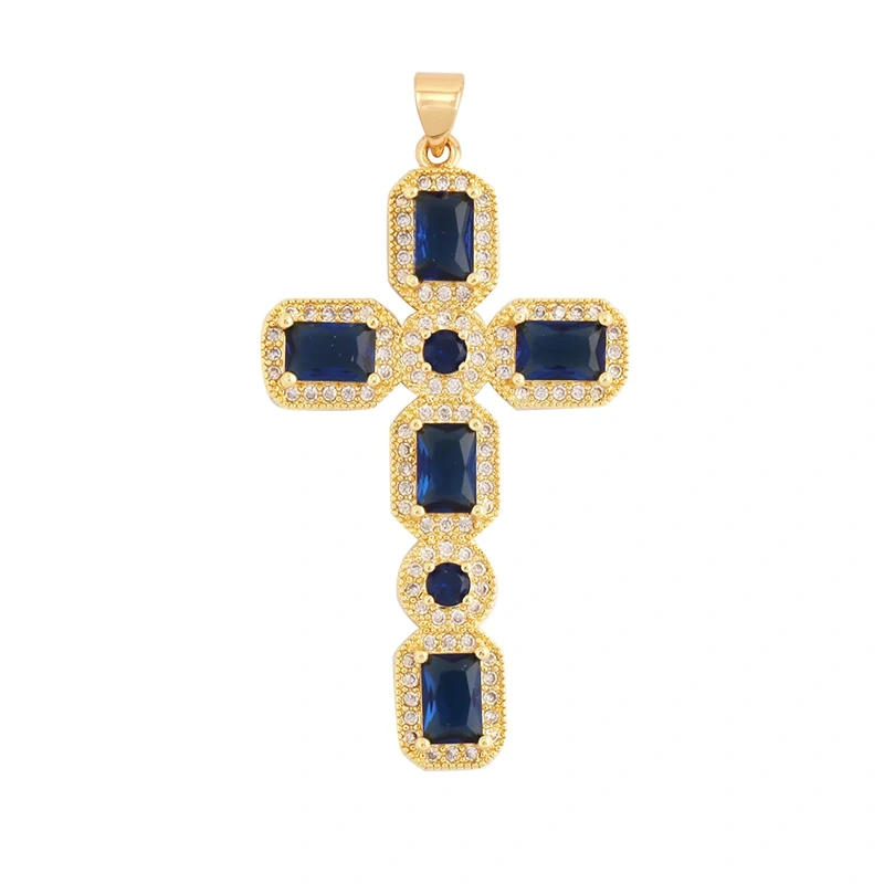 Religions Gold Plated Rainbow Cubic Zirconia CZ Paved Pearl Cross Charm Pendant,Jewelry Necklace Bracelet Accessories Supply M51