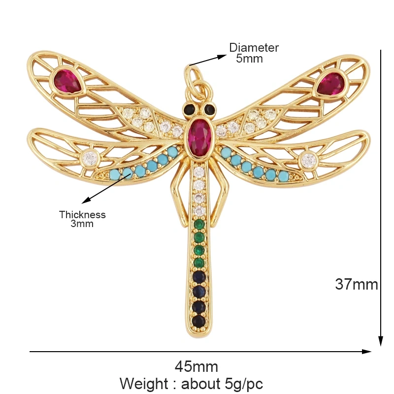 Dainty Butterfly Dragonfly Bird Bee Charm Pendant,Trendy Oil Dropped 18K Gold Inlaid Zircon Animal Jewelry Necklace Supplies L35