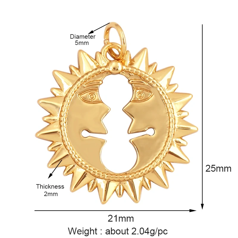 Trendy Rainbow Sun Happy Face Round Lemon Mushroom Charm Pendant,18K Gold Plated Zircon Necklace Bracelet Handmade Jewelry L24