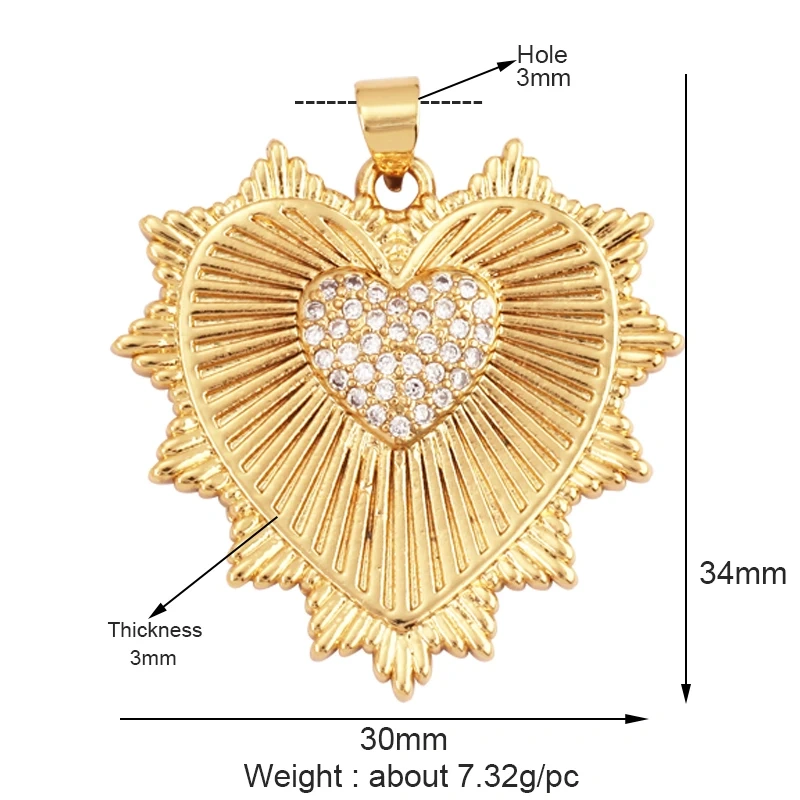 Classics Love Heart Cubic Zirconia Charm Pendant,Fashion Heart Shape Hollow 18K Gold Plated Colourful Craft Jewelry Supply L38