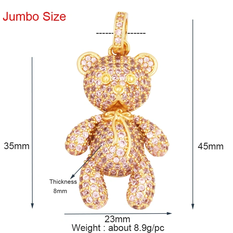 Luxury Fine Inlaid Rainbow Cubic Zironia Charm Pendant,Cute Bear Jewelry Necklace Bracelet Making Wholesale Supplies M85