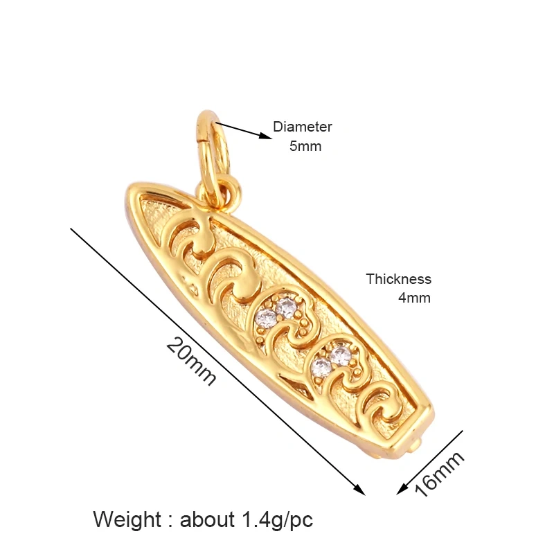 Sports Sneakers Skis Surfboard Key Flower Cubic Zirconia CZ Paved Charm,18K Real Gold Plated Colour , Craft Jewelry Supplies L87