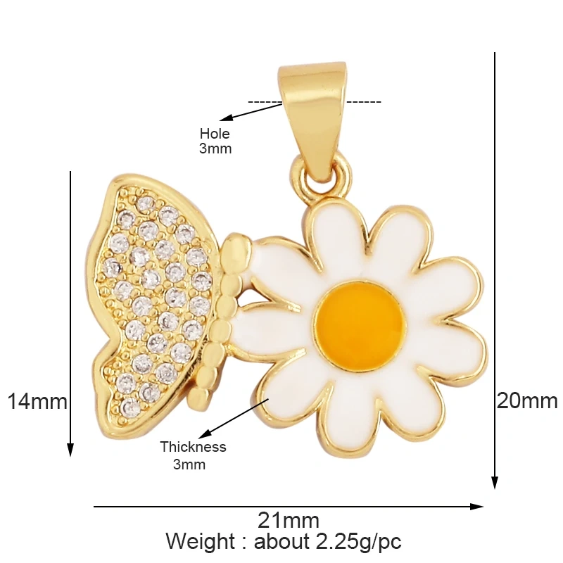 Sweet Colorful Sun Rose Flower Charm Pendant,Trendy 18K Gold Geometry Zircon Necklace Accessories DIY Handy Craft Jewelry L33