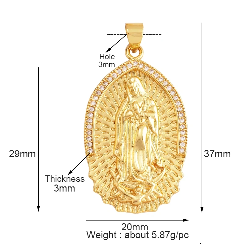 Holy Jesus Virgin Mary Charm Geometry Pendant,Religious 18K Gold Inlaid Cubic Zirconia Jewelry Necklace Accessories Supplies M51
