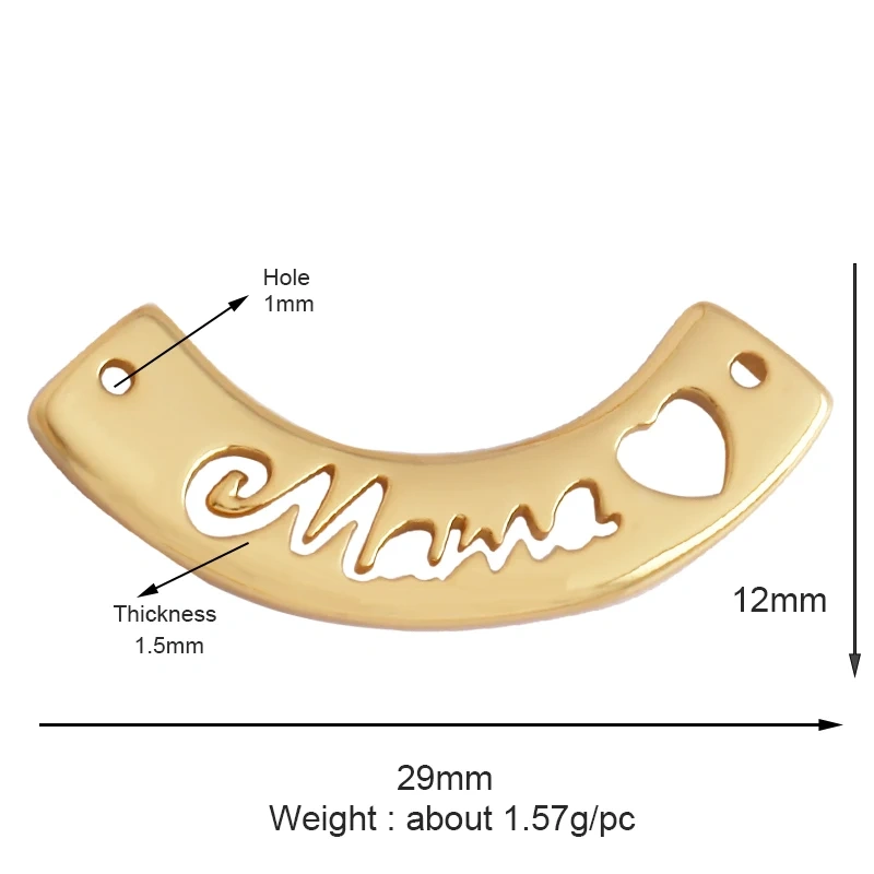 Trendy Love Heart Boy Girl Mama Cubic Zirconia Charm Pendant,18K Gold Necklace Bracelet for DIY Handmade Jewelry Supplies M61