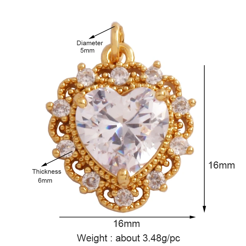 Creative Love Heart Crown Eiffel Tower Zircon Charm Pendant,Geometry 18K Real Gold Plated Jewelry Findings Supplies M64