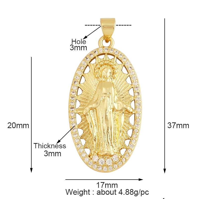 Holy Jesus Virgin Mary Charm Geometry Pendant,Religious 18K Gold Inlaid Cubic Zirconia Jewelry Necklace Accessories Supplies M51