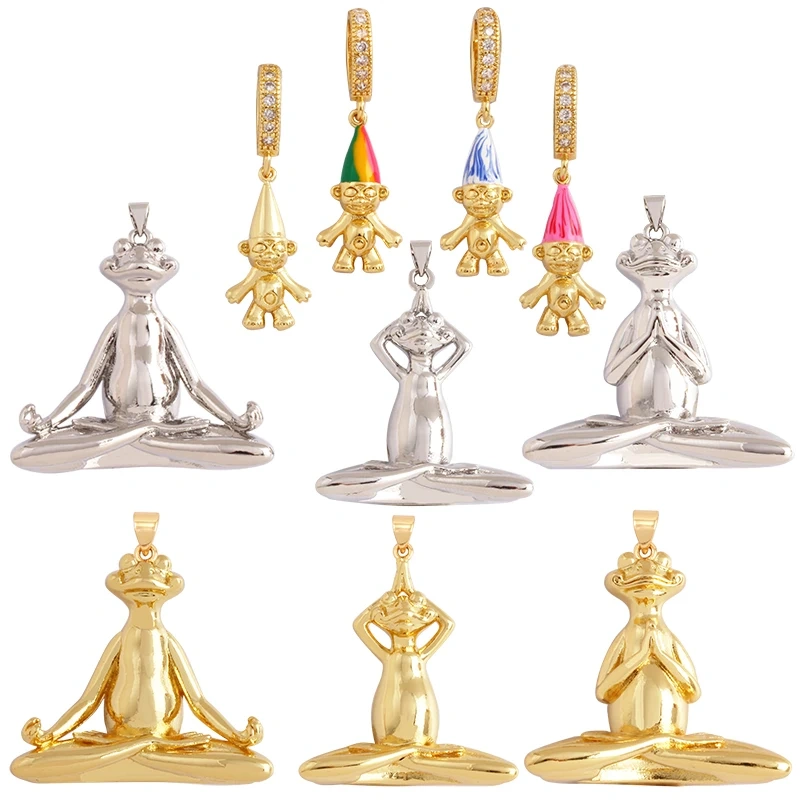 New Unique Clown Frog Yoga Movement Asana Animal Charm Pendant,Cute 18K Gold Zircon Necklace Bracelet for Jewelry Supplies L49