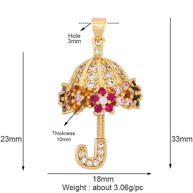 Trendy Umbrella Lipstick Handbag Charm Pendant,18K Gold Plated Cubic Zirconia Necklace Jewelry Findings Accessories Supplies M67