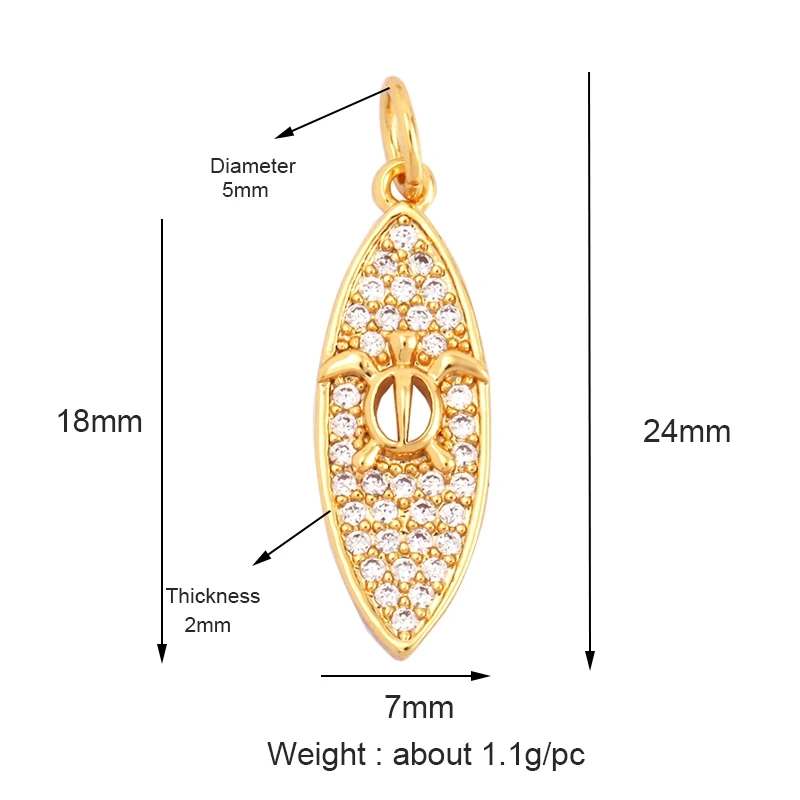 Sports Sneakers Skis Surfboard Key Flower Cubic Zirconia CZ Paved Charm,18K Real Gold Plated Colour , Craft Jewelry Supplies L87