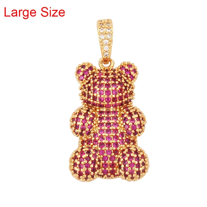 Luxury Fine Inlaid Rainbow Cubic Zironia Charm Pendant,Cute Bear Jewelry Necklace Bracelet Making Wholesale Supplies M85