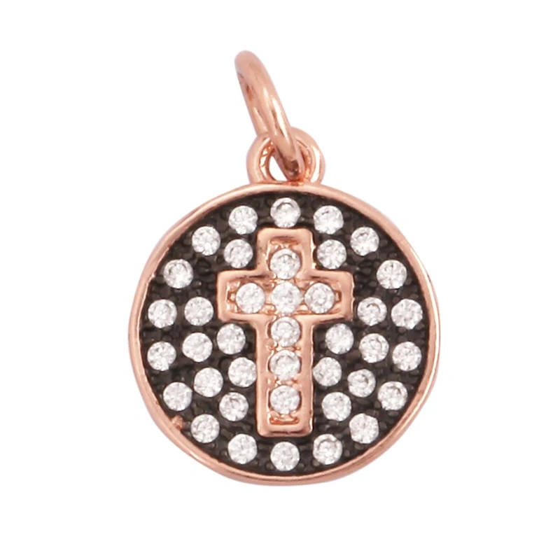 Cross Religious Style Charm Pendant,Gold Plated Inlaid Colorful Cubic Zirconia Jewelry Necklace Bracelet Accessories Supply M51