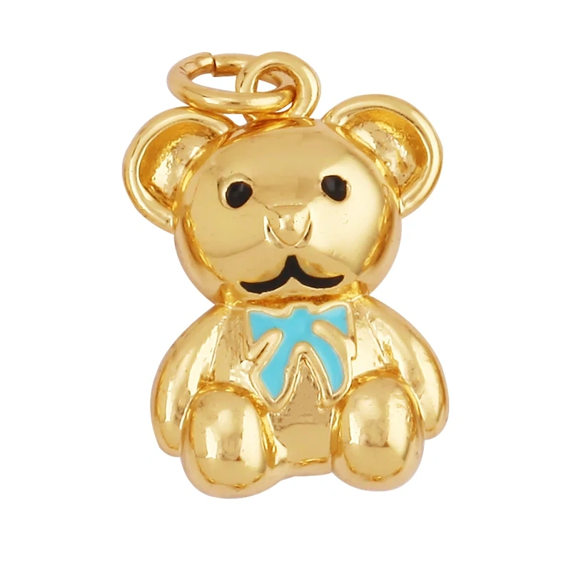 Lastest Cute 18K Brass Gold Plated Charm Pendant,Trendy Colourful Bear Jewelry Necklace Bracelet Making Wholesale Supplies M85