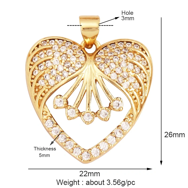 Classics Love Heart Cubic Zirconia Charm Pendant,Fashion Heart Shape Hollow 18K Gold Plated Colourful Craft Jewelry Supply L38