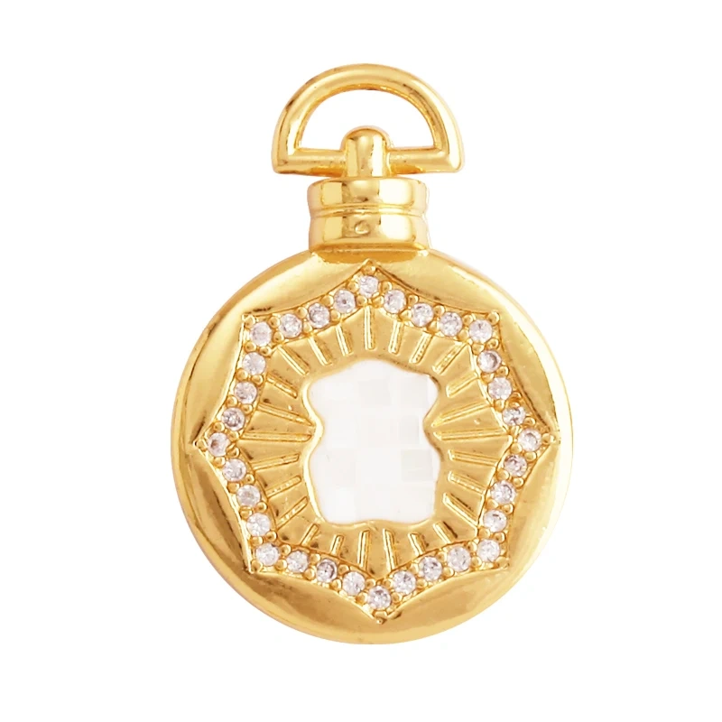 Round Coin Brass Gold Plated Inlaid Shell Chips Star Moon Charm Pendant, Jewelry Necklace Accessories Hand Making Supplies L49