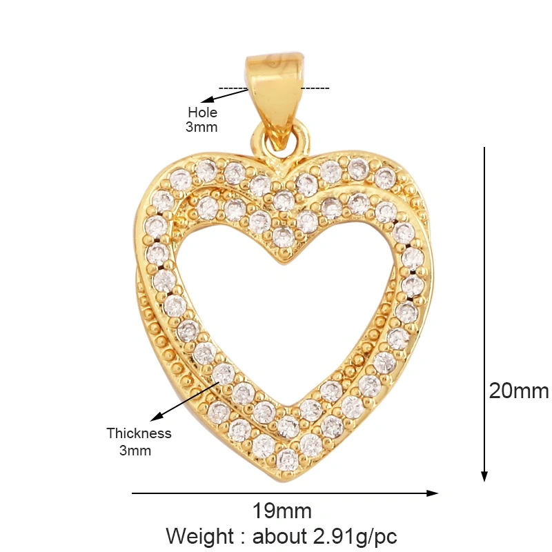 Classics Love Heart Zircon Focal Charm Pendant,Creative Angel Wings 18K Real Gold Plated Jewelry Findings Accessories Supply L27