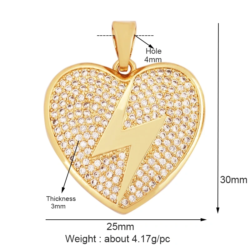 Classics Love Heart Cubic Zirconia Charm Pendant,Fashion Heart Shape Hollow 18K Gold Plated Colourful Craft Jewelry Supply L38