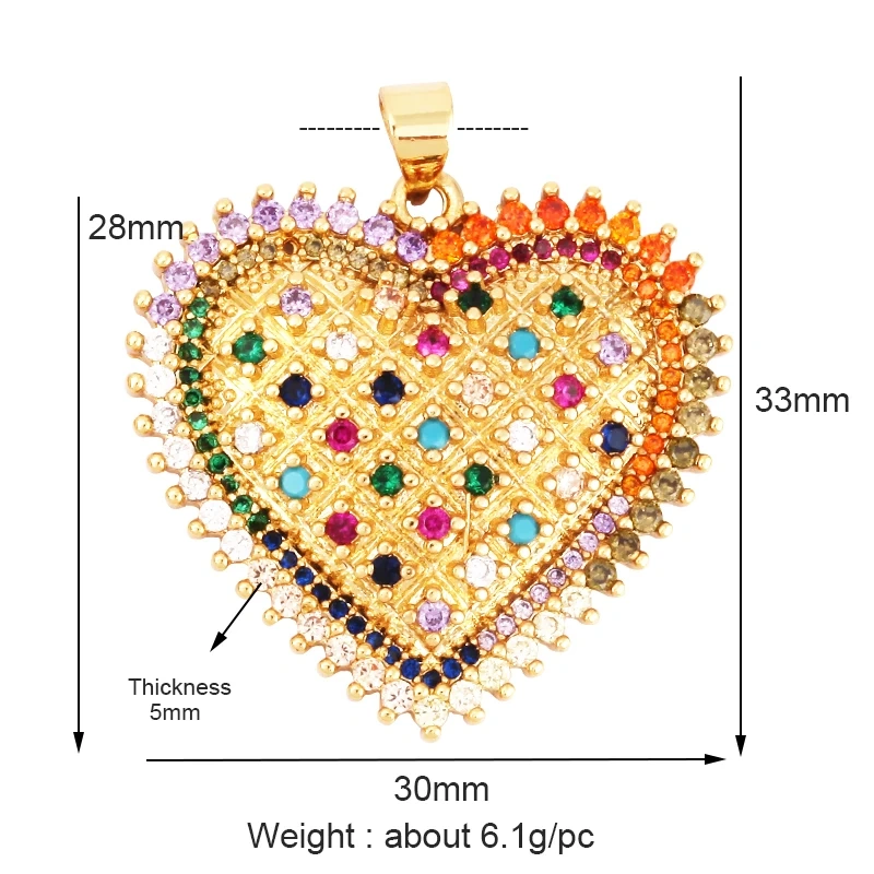 Colour Rainbow CZ Heart Wing Charm Pendant,Cubic Zirconia Paved Pink Blue,18K Real Gold Plated Colour,Craft jewelry Supplies L38