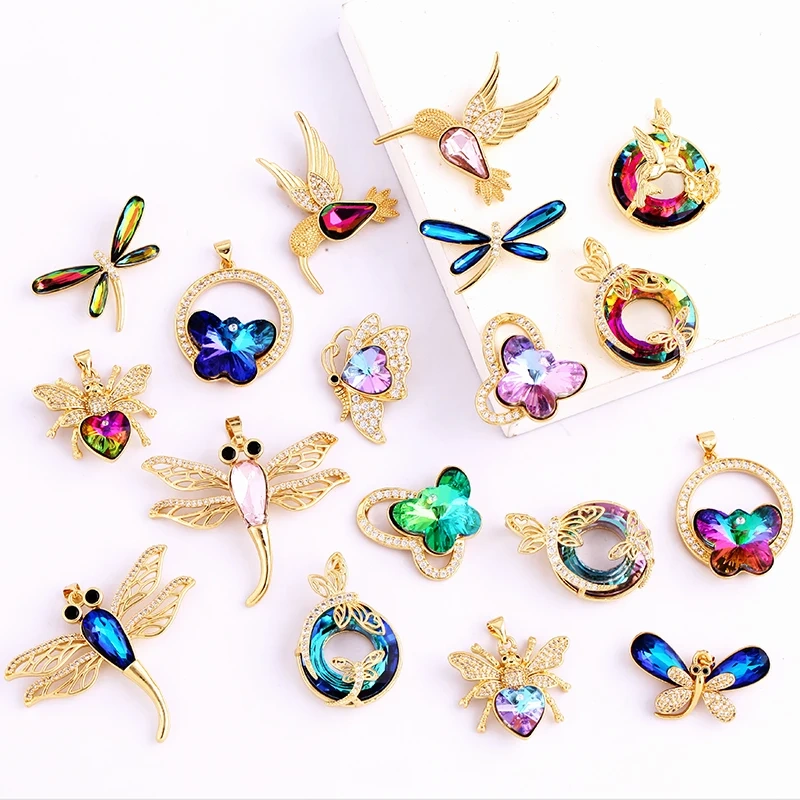 Butterfly Dragonfly Spider Bird Transparent Crystal Glass Charm Pendant,Insect Animal Jewelry Craft Necklace Making Supplies M46