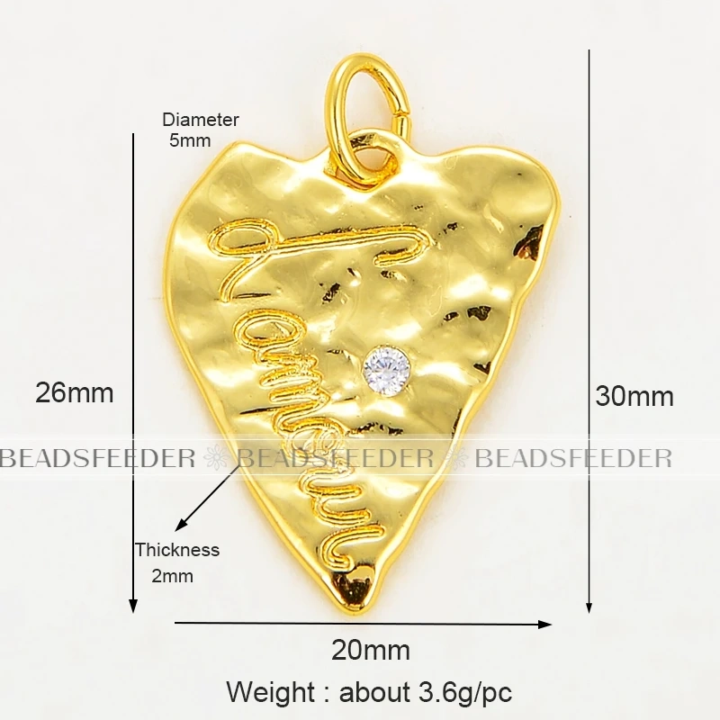 Hand Made Hammer Style North Star Triangular Heart Charm Pendant, Real Gold Colour Plated ,Jewelry Supplies,Craft Supplies L13