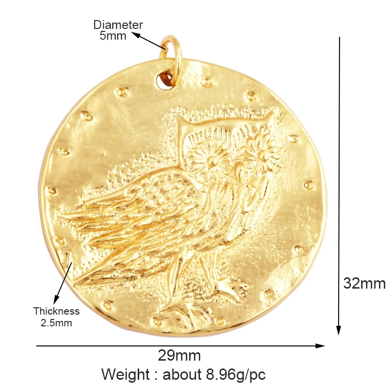 Unique Fine Tortoise Snake Owl Lion Disc Animal Charm Pendant,Cute 18K Gold Necklace Bracelet for Handmade Jewelry Supplies L21
