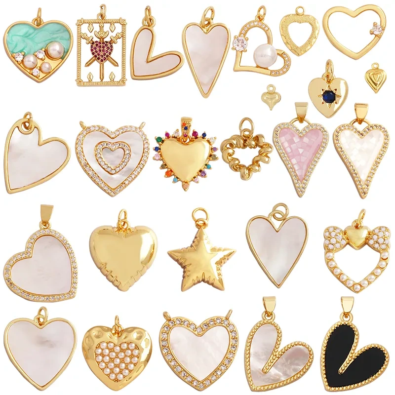 Classics Love Heart Star Zircon Focal Charm Pendant,Creative Shell Pearl 18K Gold Plated Jewelry  Accessories Supplies M41