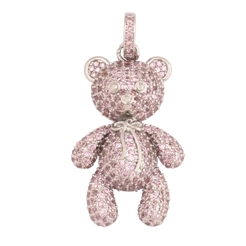 Luxury Fine Inlaid Rainbow Cubic Zironia Charm Pendant,Cute Bear Jewelry Necklace Bracelet Making Wholesale Supplies M85