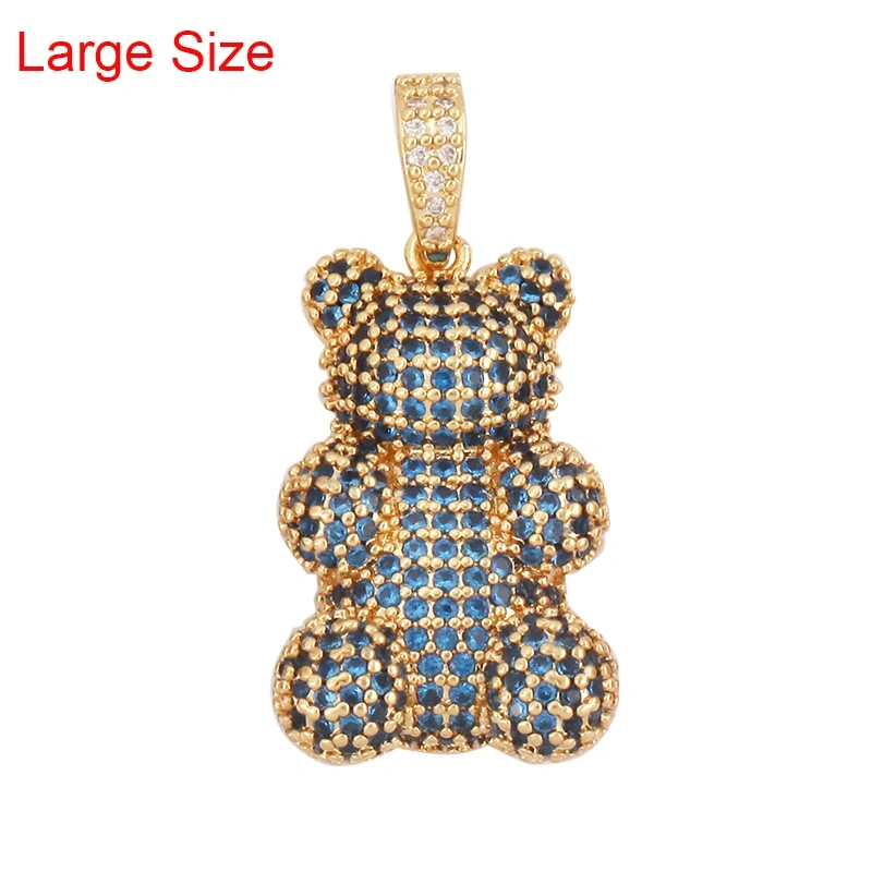 Luxury Fine Inlaid Rainbow Cubic Zironia Charm Pendant,Cute Bear Jewelry Necklace Bracelet Making Wholesale Supplies M85