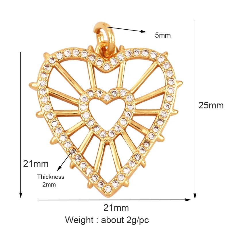 Colour Rainbow CZ Heart Wing Charm Pendant,Cubic Zirconia Paved Pink Blue,18K Real Gold Plated Colour,Craft jewelry Supplies L38
