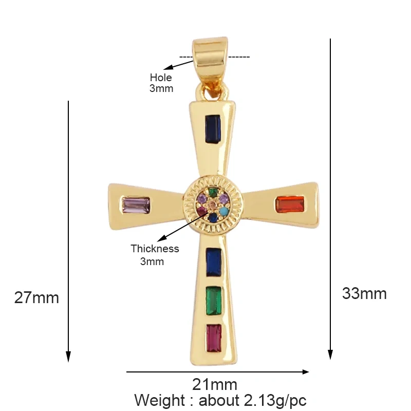 Cross Religious Style Charm Pendant,Gold Plated Inlaid Colorful Cubic Zirconia Jewelry Necklace Bracelet Accessories Supply M51