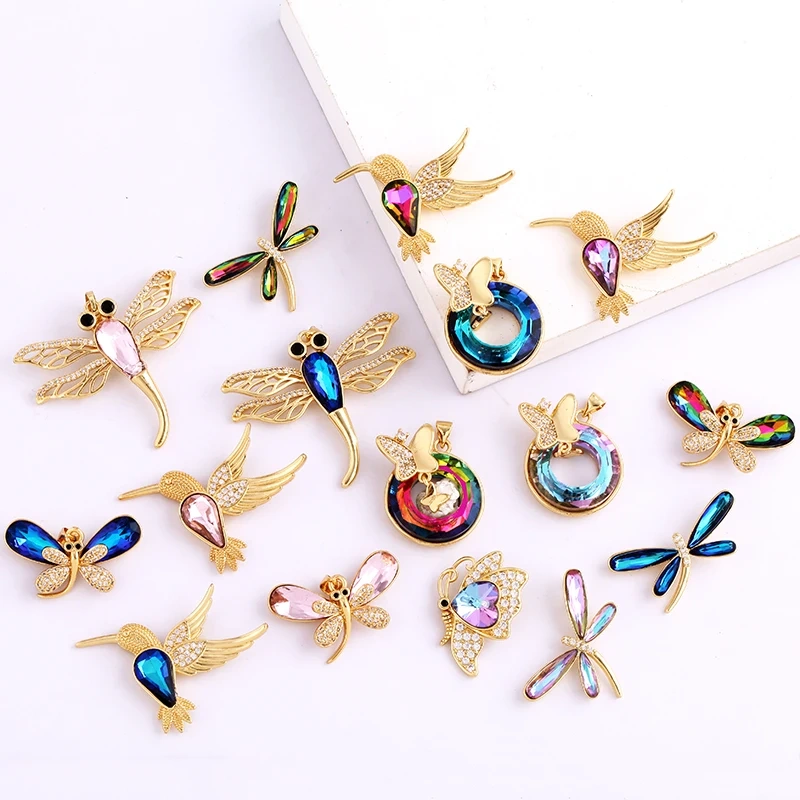 Butterfly Dragonfly Spider Bird Transparent Crystal Glass Charm Pendant,Insect Animal Jewelry Craft Necklace Making Supplies M46