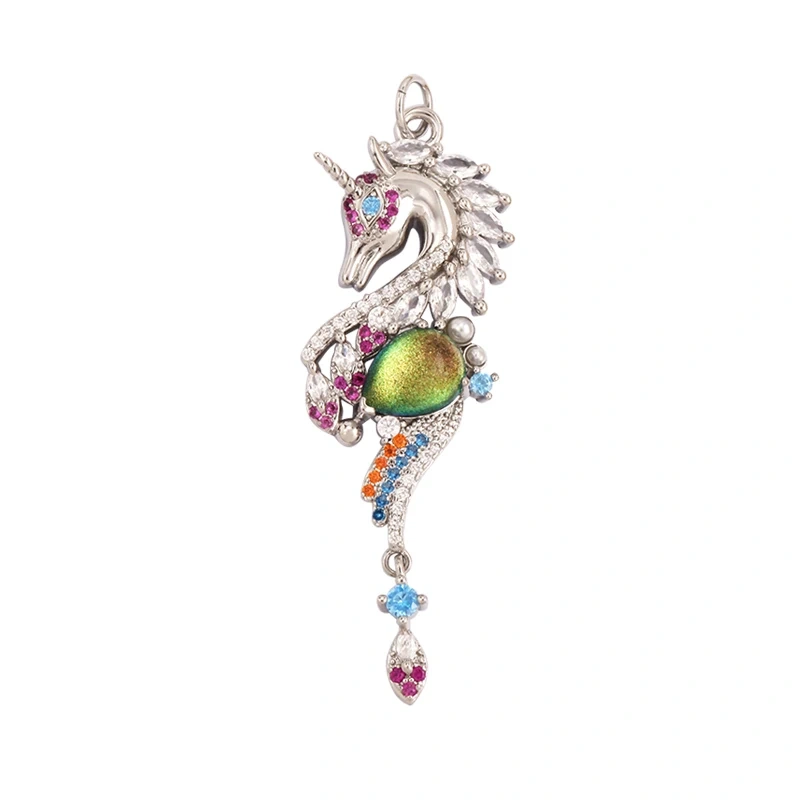 Blue Ocean Shell Jellyfish Conch Dolphin Sea Horse Fish Bone Shrimp Charm Pendant,Gold Plated Zircon Jewelry Findings Supply K58