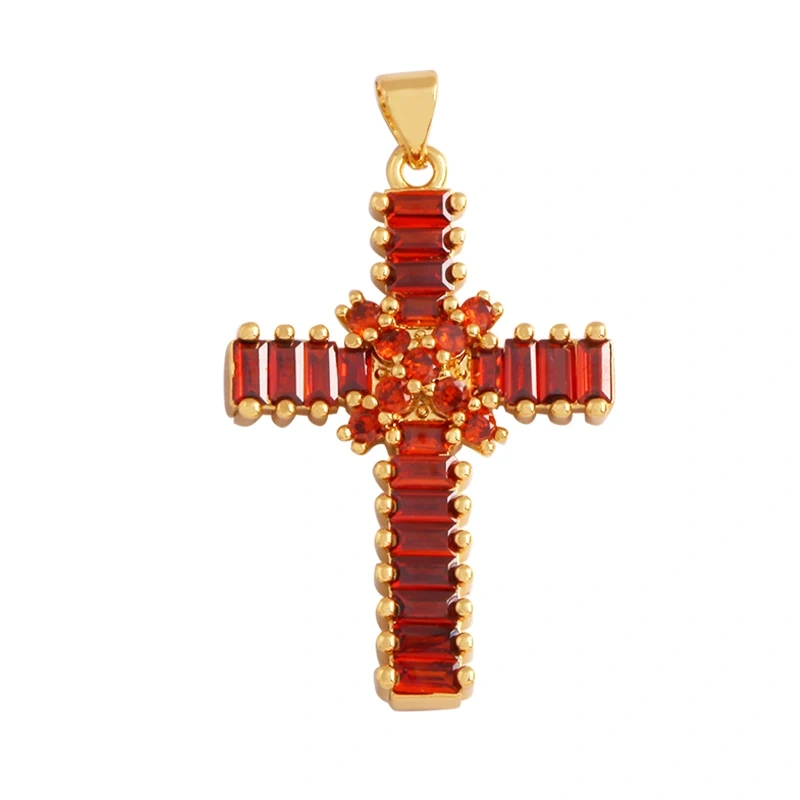 Cross Religious Style Charm Pendant,Gold Plated Inlaid Colorful Cubic Zirconia Jewelry Necklace Bracelet Accessories Supply M51