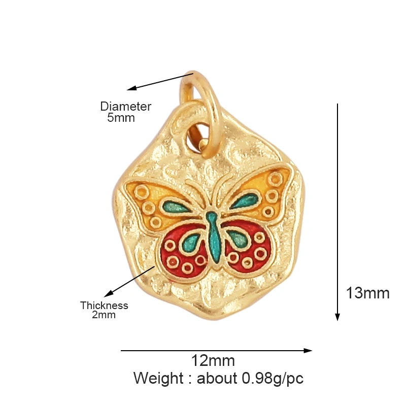 Fashion Sweet Colorful Butterfly Charm Pendant,Dainty 18K Gold Plated Brass,Girl Gift Party Necklace Jewelry Findings Supply L35