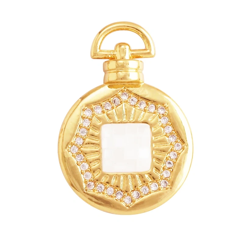 Round Coin Brass Gold Plated Inlaid Shell Chips Star Moon Charm Pendant, Jewelry Necklace Accessories Hand Making Supplies L49