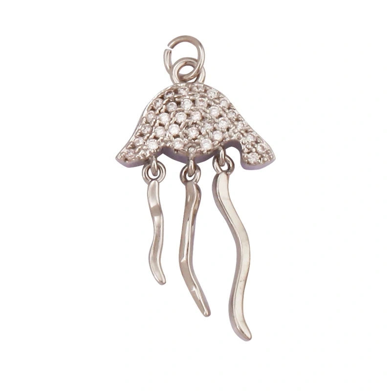 Blue Ocean Shell Jellyfish Conch Dolphin Sea Horse Fish Bone Shrimp Charm Pendant,Gold Plated Zircon Jewelry Findings Supply K58