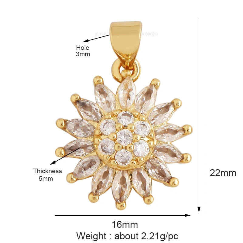 Sweet Colorful Sun Rose Flower Charm Pendant,Trendy 18K Gold Geometry Zircon Necklace Accessories DIY Handy Craft Jewelry L33