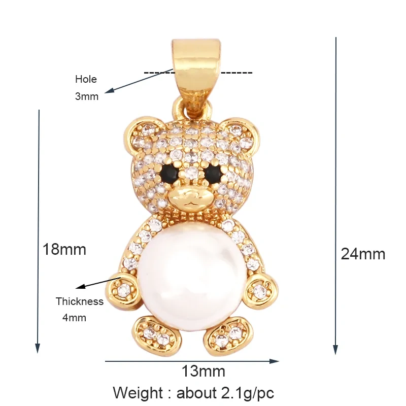 Cute Bear Charm Pendant in Gold Colour , Pearl Cubic Zironia CZ Paved , Jewelry Necklace Bracelet Making Wholesale Supplies M85
