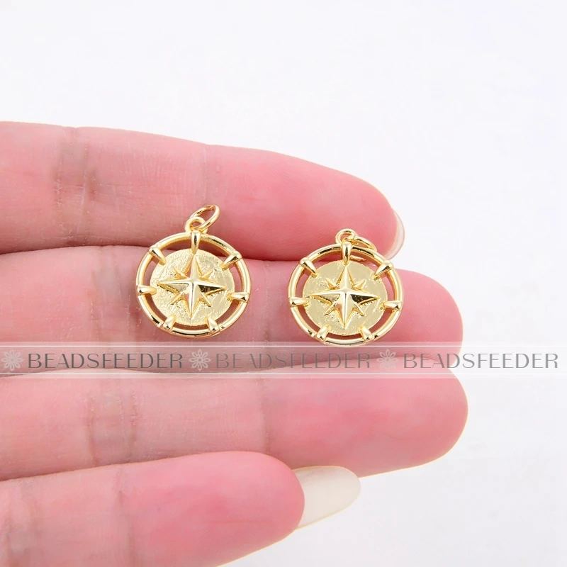 Beadsfeeder Coin Round Moon Sun Star Mini Charm Pendant, Real Gold Colour Plated , Jewelry Supplies L13