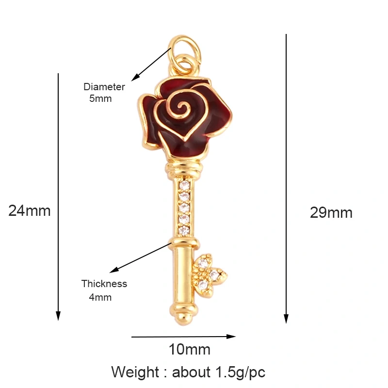 Sports Sneakers Skis Surfboard Key Flower Cubic Zirconia CZ Paved Charm,18K Real Gold Plated Colour , Craft Jewelry Supplies L87