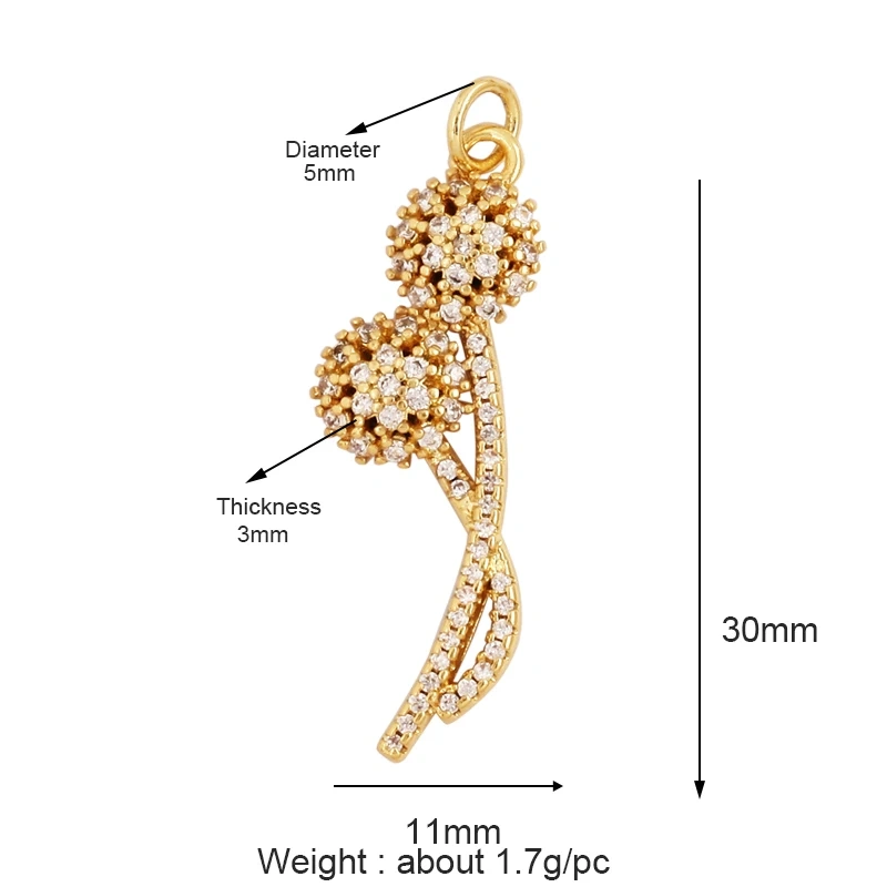 Sweet Colorful Sun Rose Flower Charm Pendant,Trendy 18K Gold Geometry Zircon Necklace Accessories DIY Handy Craft Jewelry L33