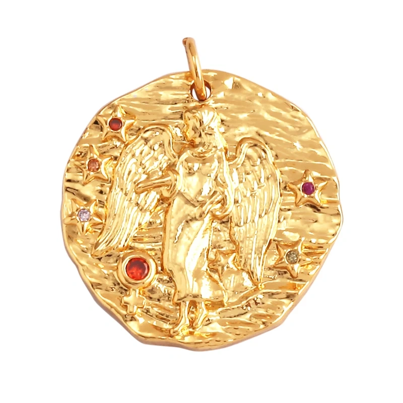 Trendy Zodiac Horoscope Sign Medallion Charm Pendant,Round Coin Gold Plated Sparkle Necklace Bracelet Jewelry Making Supply L92