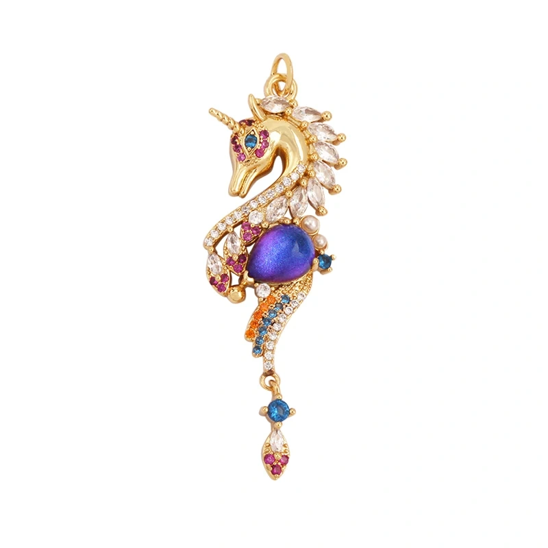 Blue Ocean Shell Jellyfish Conch Dolphin Sea Horse Fish Bone Shrimp Charm Pendant,Gold Plated Zircon Jewelry Findings Supply K58