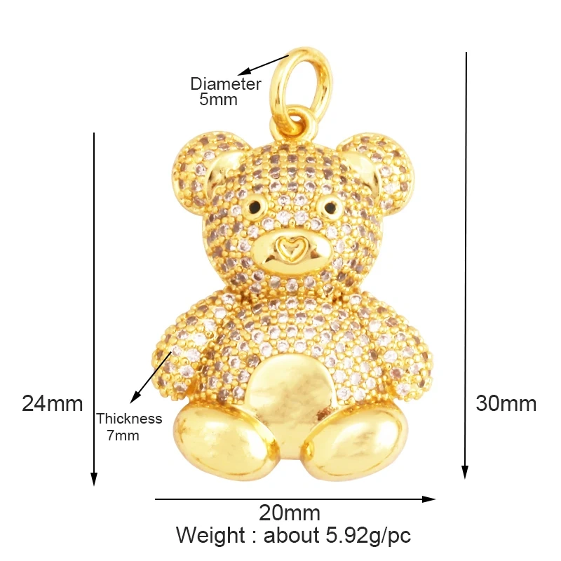 Cute Bear Charm Pendant in Gold Colour , Pearl Cubic Zironia CZ Paved , Jewelry Necklace Bracelet Making Wholesale Supplies M85