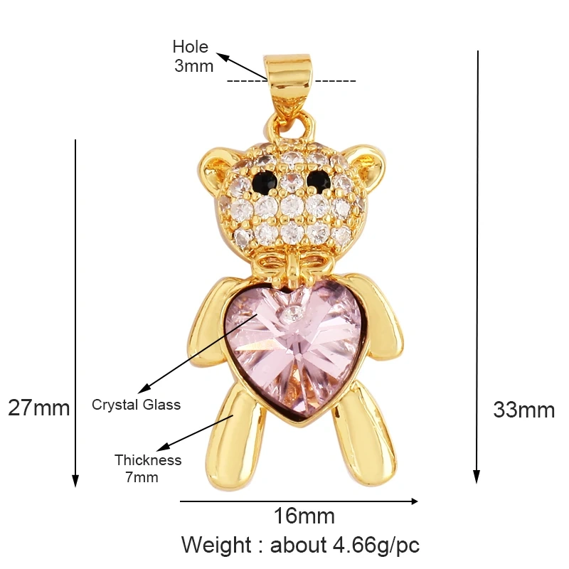 Bear Mouse Elephant Owl Clover Cherry Transparent Crystal Glass Charm Pendant, Animal Jewelry Craft Necklace Making Supplies M45