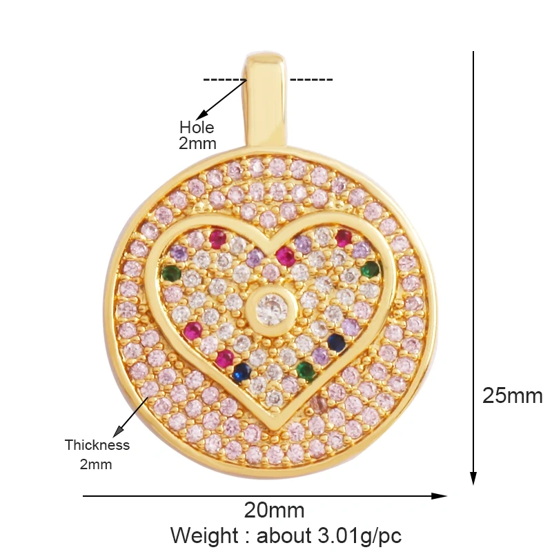 Creative Love Heart Crown Eiffel Tower Zircon Charm Pendant,Geometry 18K Real Gold Plated Jewelry Findings Supplies M64