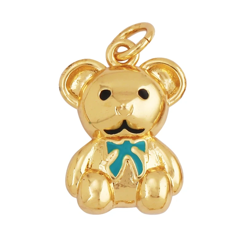 Lastest Cute 18K Brass Gold Plated Charm Pendant,Trendy Colourful Bear Jewelry Necklace Bracelet Making Wholesale Supplies M85