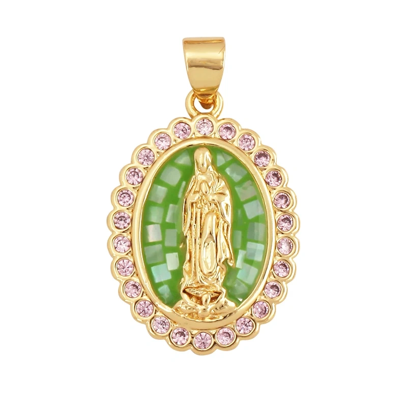 Religion Style Virgin Mary Gold Plated Inlaid Shell Chips Charm Pendant, Jewelry Necklace Accessories Hand Making Supplies L49