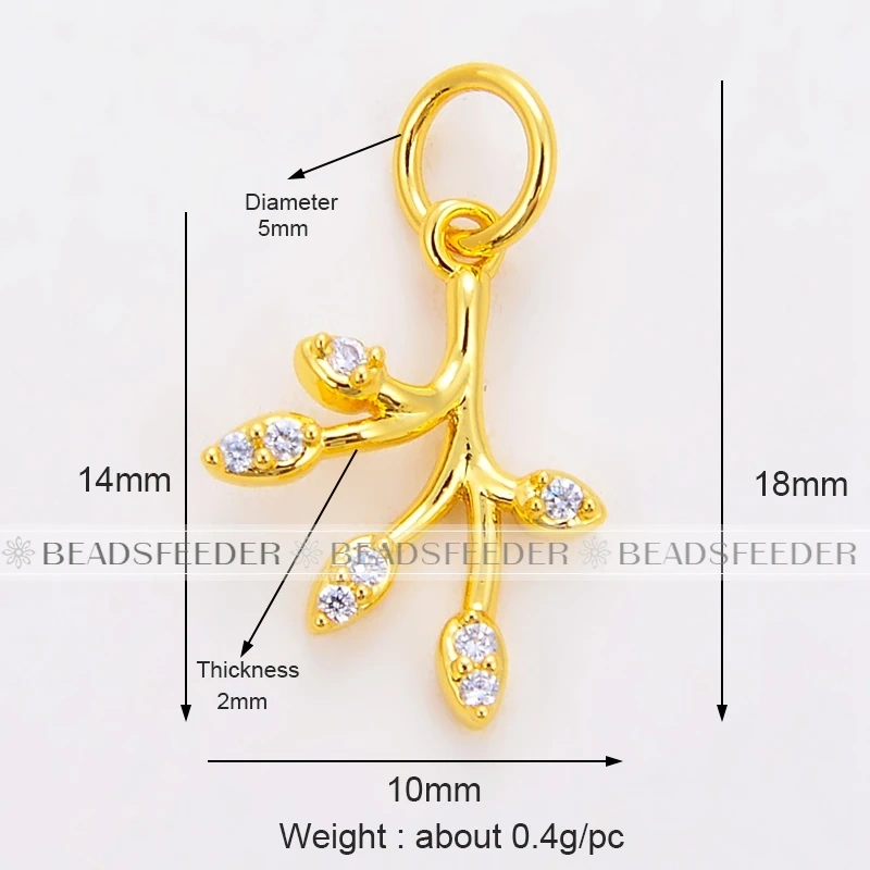 Beadsfeeder mini leaf leaves garland flower charm pendant, real gold colour plated , craft jewelry supplies